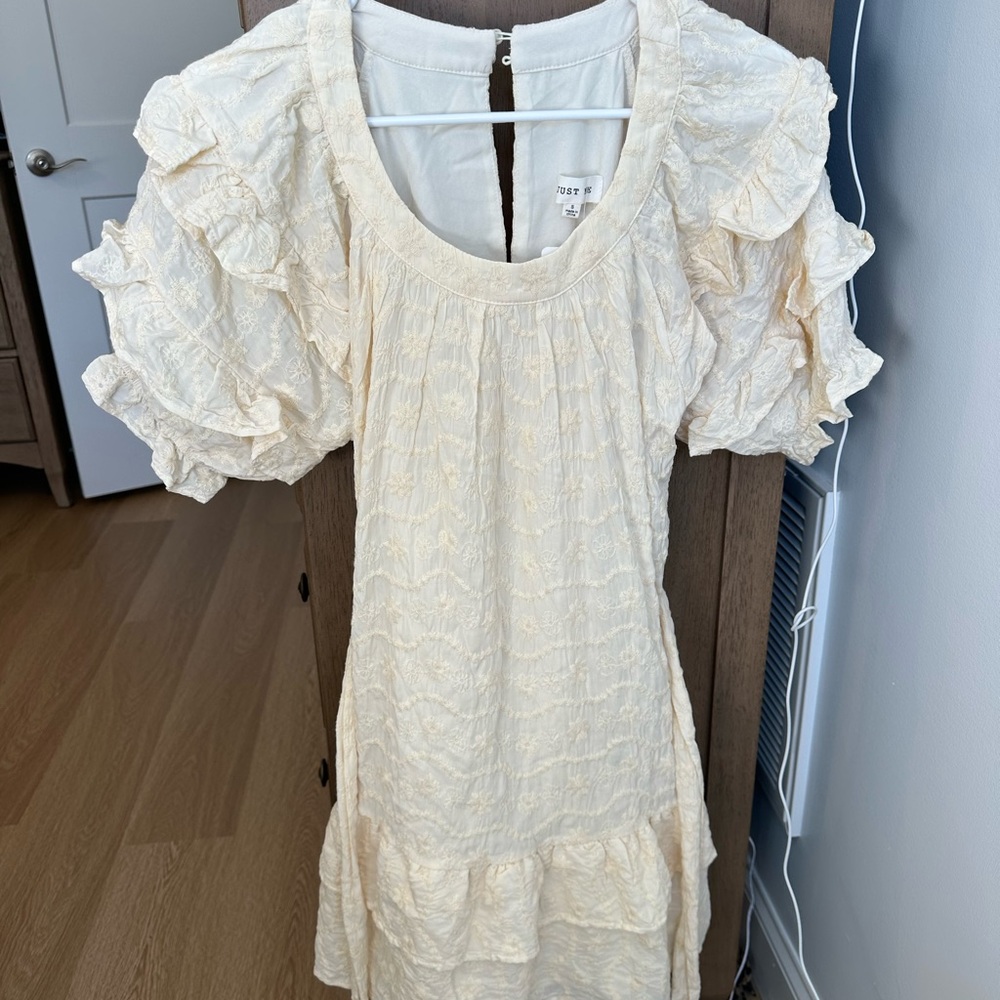 Just Me Cream Ruffle Mini Dress